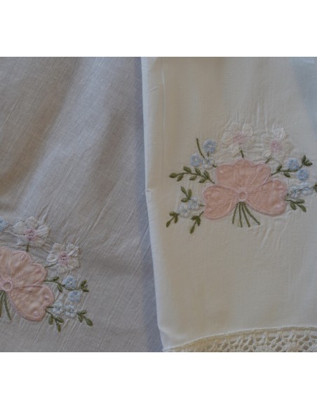 SET 3 ANTICHI ASCIUGAMANI / CANOVACCI IN LINO E COTONE CON MONOGRAMMA