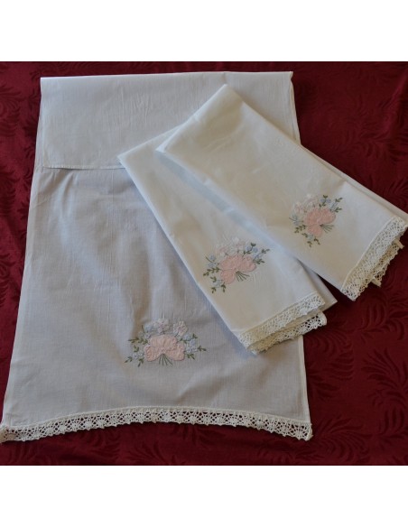 SET 3 ANTICHI ASCIUGAMANI / CANOVACCI IN LINO E COTONE CON MONOGRAMMA