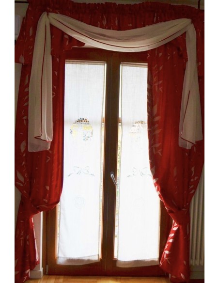 COPPIA TENDE  CON MANTOVANA E FERMATENDE rosso-bordeaux alt. 265 cm