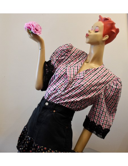 CAMICETTA  TIROLESE  TG.50/52  QUADRETTI ROSA