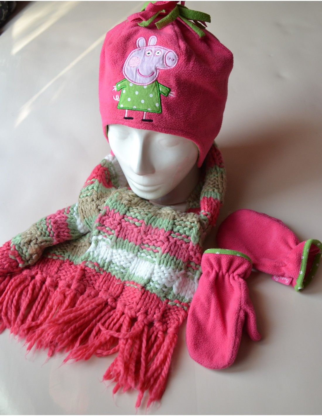 Rosa guanti e sciarpa e borsa con coulisse 3D Peppa Pig 229STARE92 3-5 anni Cappello 