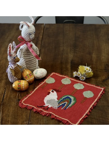 CENTRO RICAMATO A MANO "GALLO" 20x20 cm