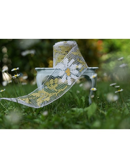 ANTICA BORDURA REALIZZATA IN FILET A RETE "Margherite" 335x6,5cm