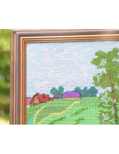QUADRO VINTAGE  CON RICAMO "Paesaggio con mucca"