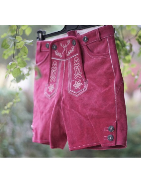 PANTALONCINI  PELLE tg.134/  8 nni TIROLESE Isar  rosa