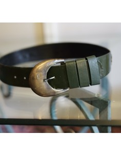 CINTURA IN PELLE STILE TIROLESE 64/70 cm verde 2