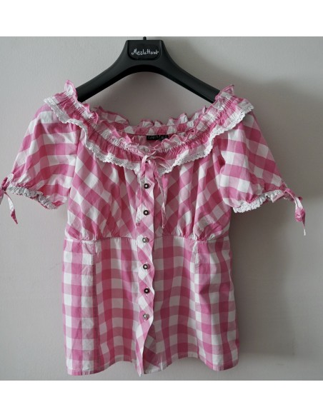 CAMICIA  TIROLESE QUADRETTI ROSA  tg 46/48it.