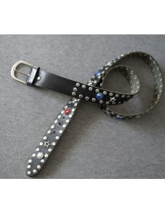 CINTURA IN PELLE tg.74/90 cm NERO BORCHIE