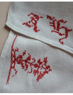  ANTICO ASCIUGAMANO GRANDE CON  RICAMI MONOGRAMMA 