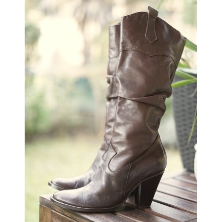 SCARPE STIVALI STIVALETTO DONNA  N* 38 MARRONE PELLE