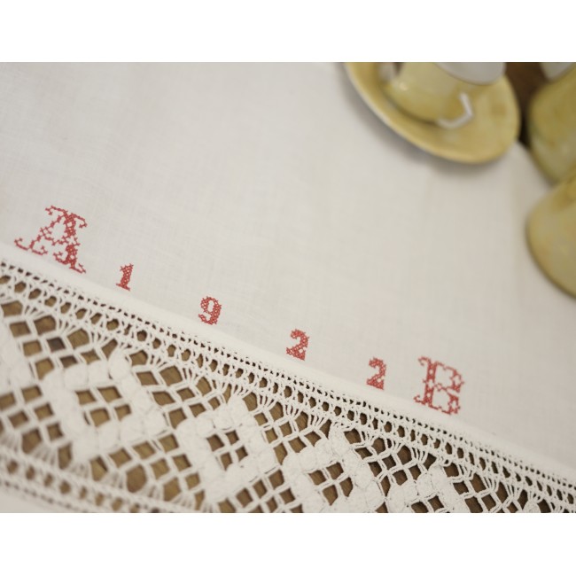 ANTICA TENDINA 1922 RICAMATA MONOGRAMMA UNCINETTO