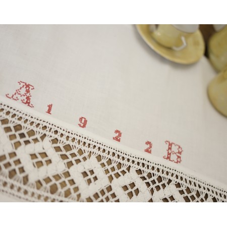 ANTICA TENDINA 1922 RICAMATA MONOGRAMMA UNCINETTO