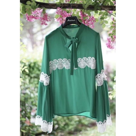 CAMICETTA VERDE CON  PIZZO  TG.S