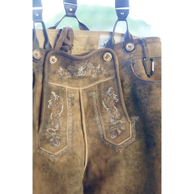 PANTALONI tg. 50 PELLE LEDERHOSEN TIROLESE...