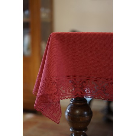 TOVAGLIA  NATALIZIA ROSSA / BORDEAUX IN PIZZO 190x135 cm