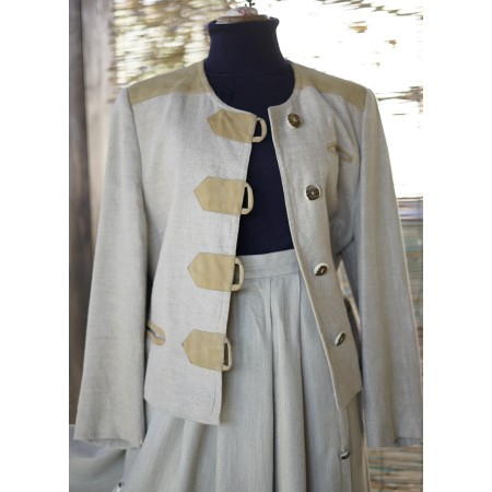 GIACCA  IN STILE TIROLESE  tg. 46/48 it. LINO/PELLE