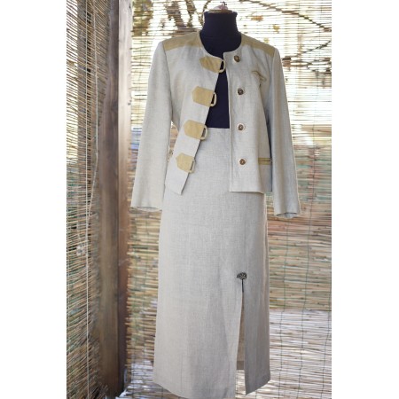 GIACCA  IN STILE TIROLESE  tg. 46/48 it. LINO/PELLE