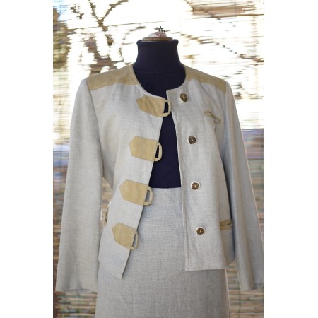 GIACCA  IN STILE TIROLESE  tg. 46/48 it. LINO/PELLE