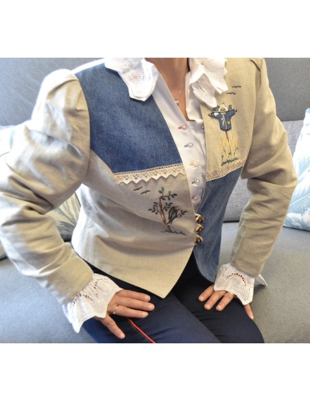 GIACCA IN STILE TIROLESE  tg.48 it. LINO/ JEANS