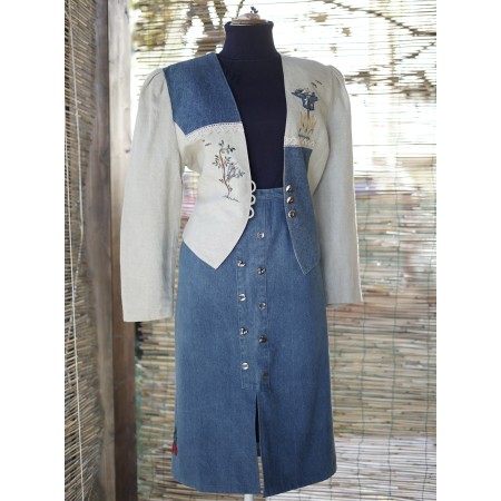 GIACCA IN STILE TIROLESE  tg.48 it. LINO/ JEANS