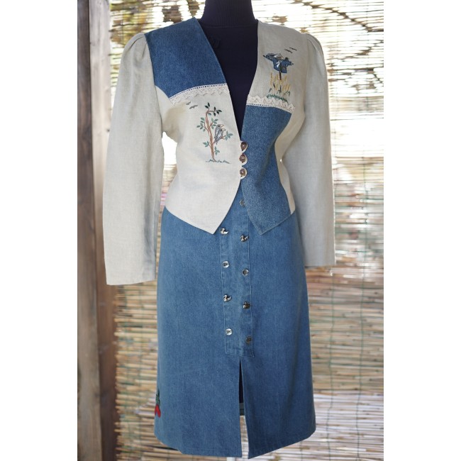 GIACCA IN STILE TIROLESE  tg.48 it. LINO/ JEANS