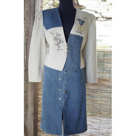 GIACCA IN STILE TIROLESE  tg.48 it. LINO/ JEANS