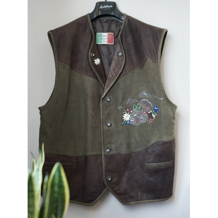 GILET  Tg. 54/56 circa UOMO TIROLESE PELLE