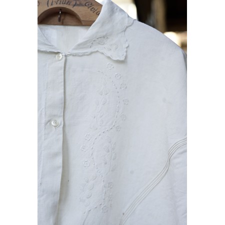 ANTICA CAMICIA DA NOTTE  LINO RICAMATA A MANO