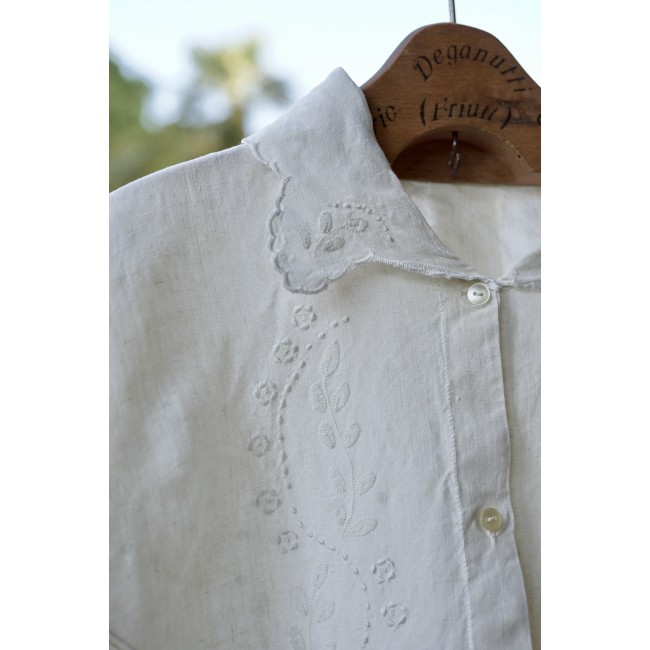 ANTICA CAMICIA DA NOTTE  LINO RICAMATA A MANO