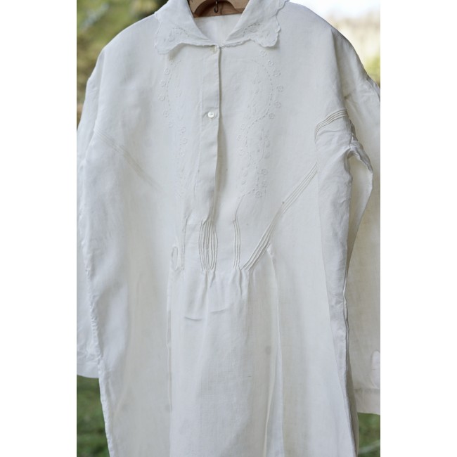 ANTICA CAMICIA DA NOTTE  LINO RICAMATA A MANO