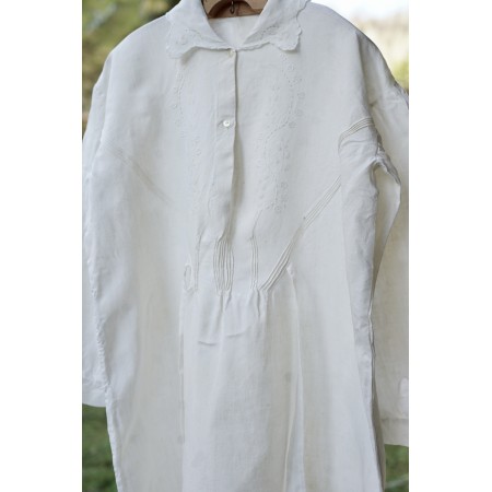 ANTICA CAMICIA DA NOTTE  LINO RICAMATA A MANO