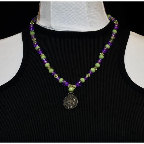 COLLANA STILE TIROLESE  54 cm ca. VIOLA & VERDE