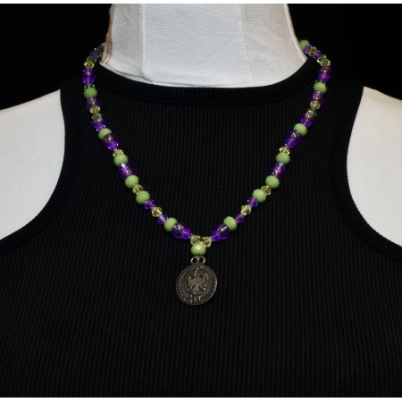 COLLANA STILE TIROLESE  54 cm ca. VIOLA & VERDE