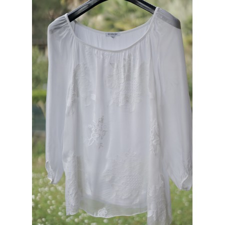 CAMICETTA BIANCA  FLOREALE   tg.XL  SETA 26%