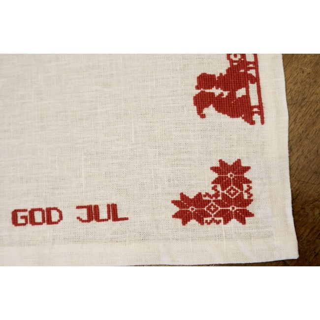 CENTRO NATALIZIO RICAMATO A MANO 54x27cm "God Jul"