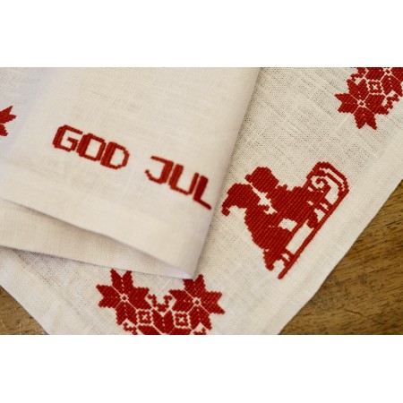 CENTRO NATALIZIO RICAMATO A MANO 54x27cm "God Jul"