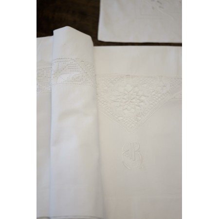 ANTICO LENZUOLO SINGOLO TOMBOLO + FEDERA  CON PIZZO