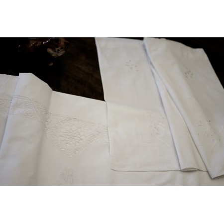 ANTICO LENZUOLO SINGOLO TOMBOLO + FEDERA  CON PIZZO