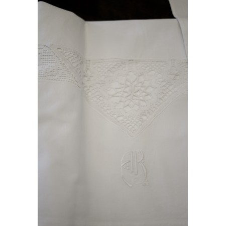 ANTICO LENZUOLO SINGOLO TOMBOLO + FEDERA  CON PIZZO