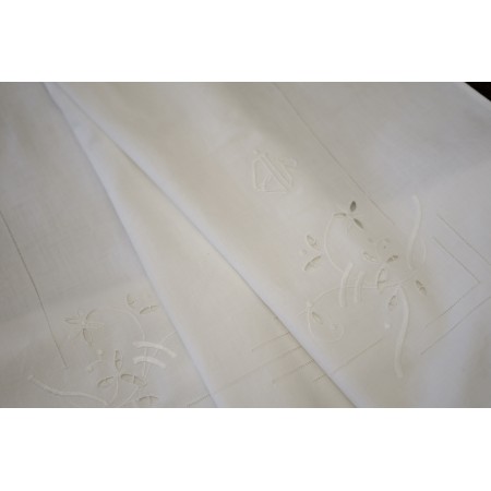 ANTICO LENZUOLO SINGOLO TOMBOLO + FEDERA  CON PIZZO