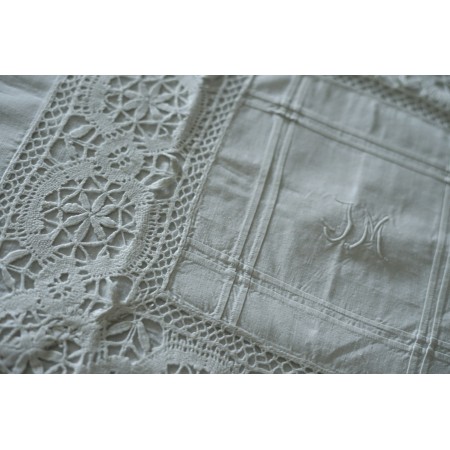 ANTICA FEDERA GRANDE CON TOMBOLO 70x70cm Monogramma
