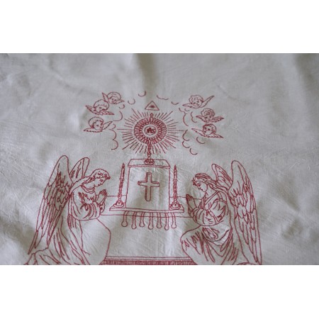 ANTICA TOVAGLIA DA ALTARE / TENDINA RICAMATA A MANIO 102x76cm