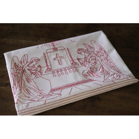 ANTICA TOVAGLIA DA ALTARE / TENDINA RICAMATA A MANIO 102x76cm