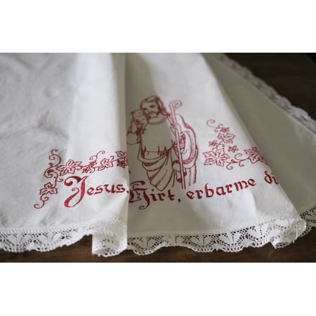 ANTICA TOVAGLIA DA ALTARE / TENDINA RICAMATA A MANIO 102x76cm
