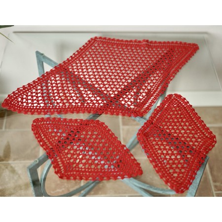 SET 3 CENTRINI REALIZZATI A MANO  ROSSO