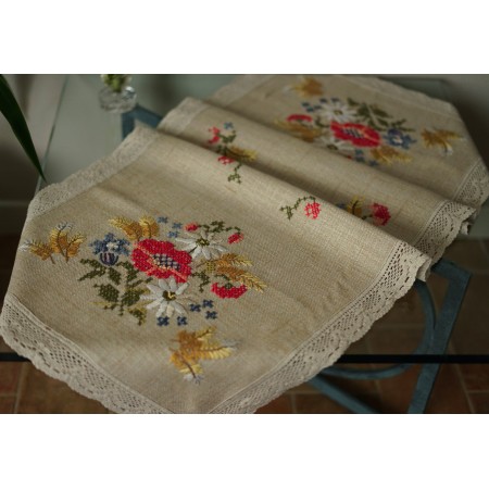 CENTRO RICAMATO A MANO 114x51 cm "Fiori"