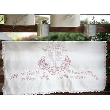 ANTICA TOVAGLIA DA ALTARE / TENDINA RICAMATA A MANIO 118x69cm