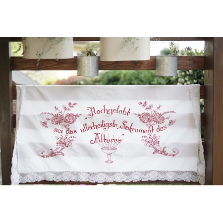 ANTICA TOVAGLIA DA ALTARE / TENDINA RICAMATA A MANIO 140x75cm