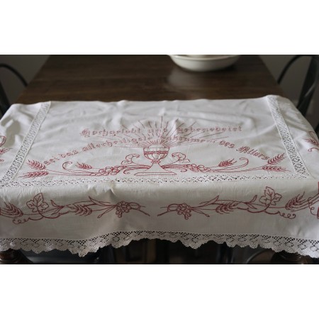 ANTICA TOVAGLIA DA ALTARE / TENDINA RICAMATA A MANIO 110x75cm