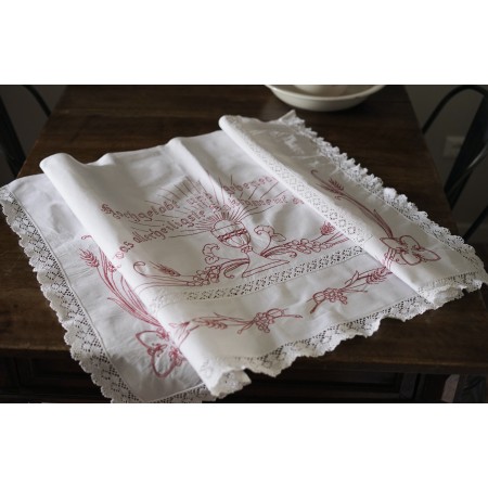 ANTICA TOVAGLIA DA ALTARE / TENDINA RICAMATA A MANIO 110x75cm